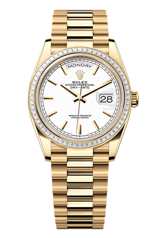 Day-Date 36 Oyster, 36 mm, yellow gold and diamonds, White 128398TBR