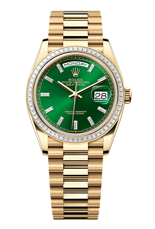 Day-Date 36 Oyster, 36 mm, yellow gold and diamonds, Green 128398TBR