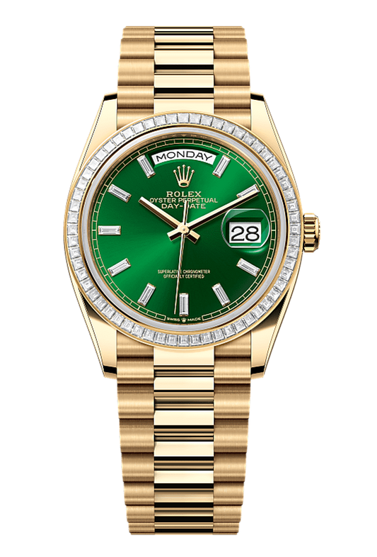 Day-Date 36 Oyster, 36 mm, yellow gold and diamonds, Green 128398TBR