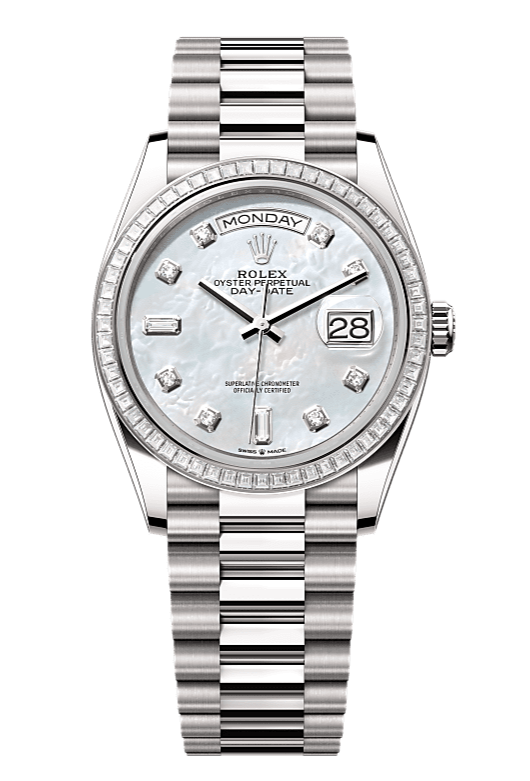 Day-Date 36 Oyster, 36 mm, white gold and diamonds, Mother of Pearl 128399TBR