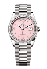 Day-Date 36 Oyster, 36 mm, white gold and diamonds, Pink dial with Roman Indexes 128399TBR