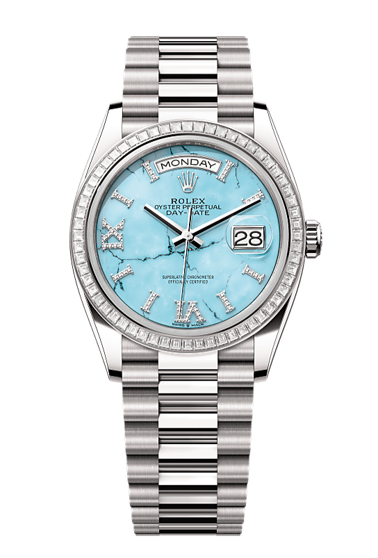 Day-Date 36 Oyster, 36 mm, white gold and diamonds, Turquoise 128399TBR