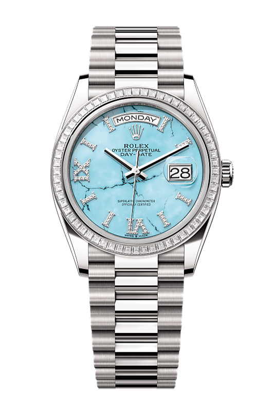 Day-Date 36 Oyster, 36 mm, white gold and diamonds, Turquoise 128399TBR