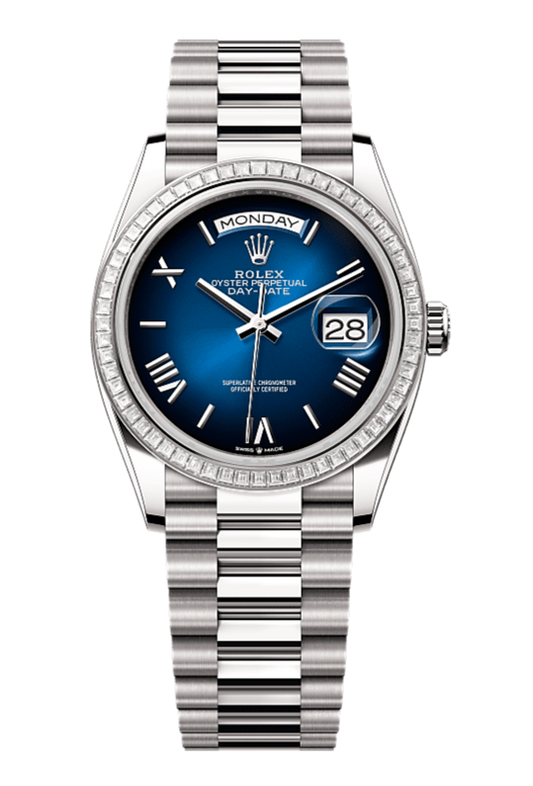 Day-Date 36 Oyster, 36 mm, white gold and diamonds, Blue 128399TBR