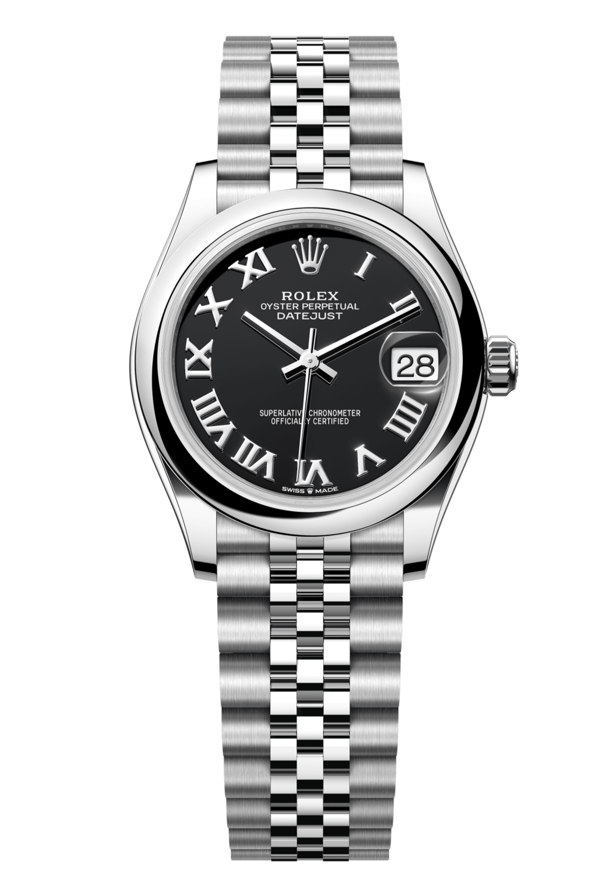 Rolex Oyster Perpetual Datejust 31 in Oystersteel features a bright black dial and a Jubilee bracelet 278240-Black 1