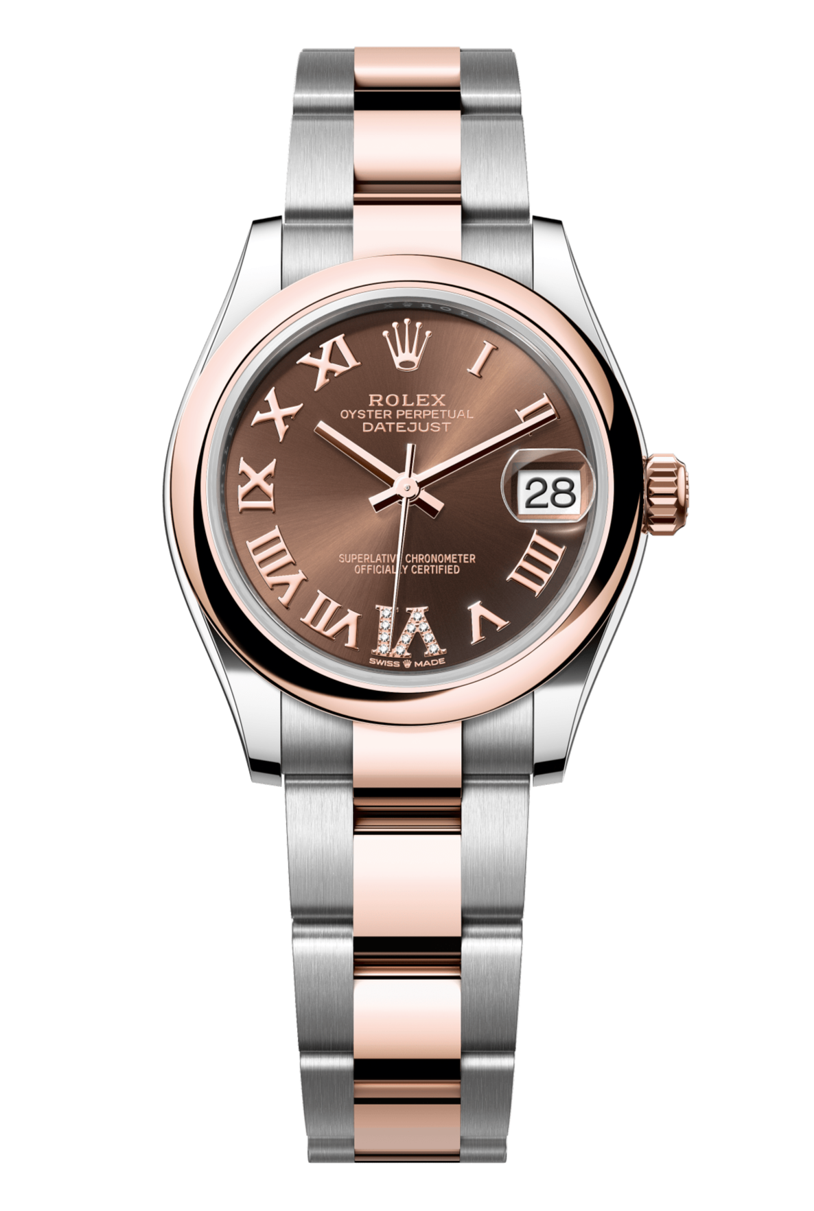 Rolex Oyster Perpetual Datejust 31 in Oystersteel and Everose gold features a chocolate, diamond-set dial and an Oyster bracelet 278241-Chocolate