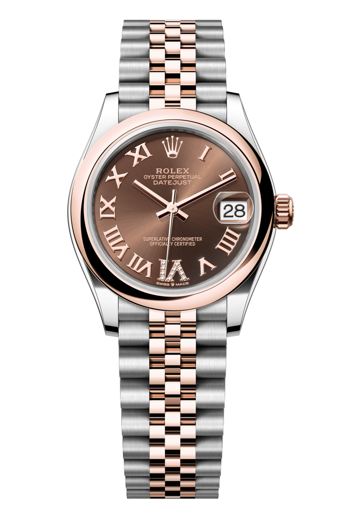 Rolex Oyster Perpetual Datejust 31 in Oystersteel and Everose gold features a chocolate, diamond-set dial and a Jubilee bracelet 278241-Chocolate 1