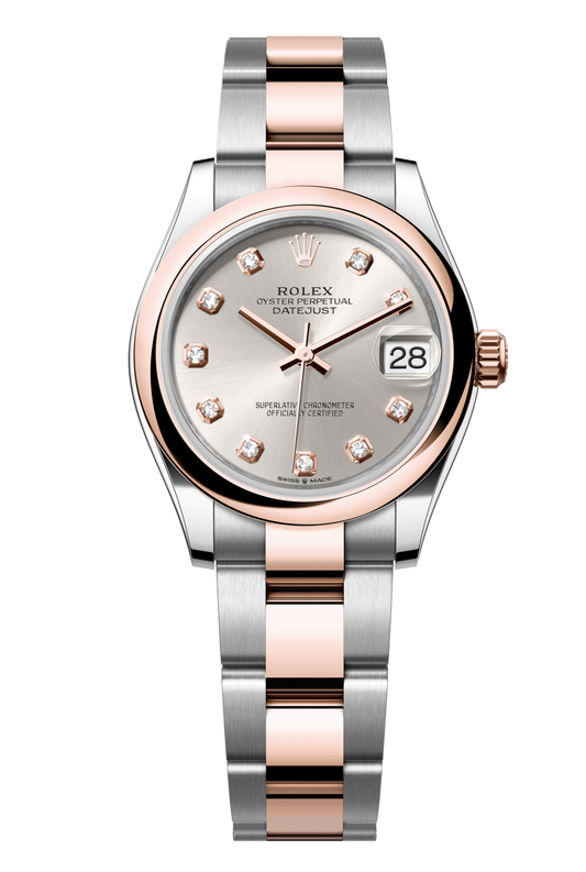 Rolex Oyster Perpetual Datejust 31 in Oystersteel and Everose gold features a silver, diamond-set dial and an Oyster bracelet 278241-Silver