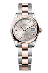 Rolex Oyster Perpetual Datejust 31 in Oystersteel and Everose gold features a silver, diamond-set dial and an Oyster bracelet 278241-Silver