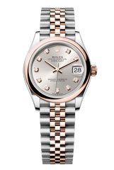 Rolex Oyster Perpetual Datejust 31 in Oystersteel and Everose gold features a silver, diamond-set dial and a Jubilee bracelet 278241-Silver 1