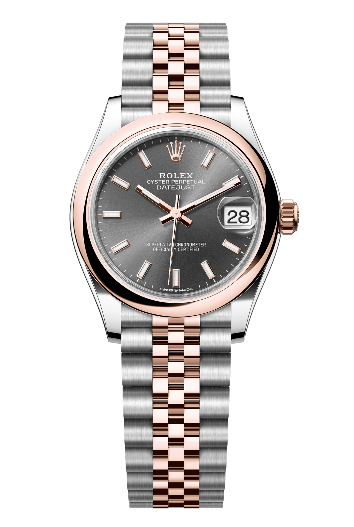 Rolex Oyster Perpetual Datejust 31 in Oystersteel and Everose gold features a slate dial and a Jubilee bracelet 278241-Slate