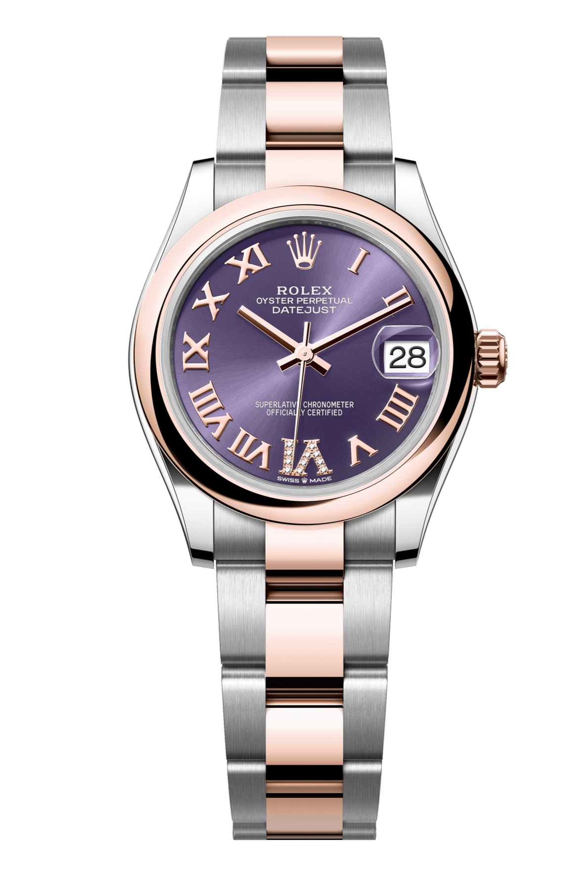 Rolex Oyster Perpetual Datejust 31 in Oystersteel and Everose gold features an aubergine, diamond-set dial and an Oyster bracelet 278241-Aubergine