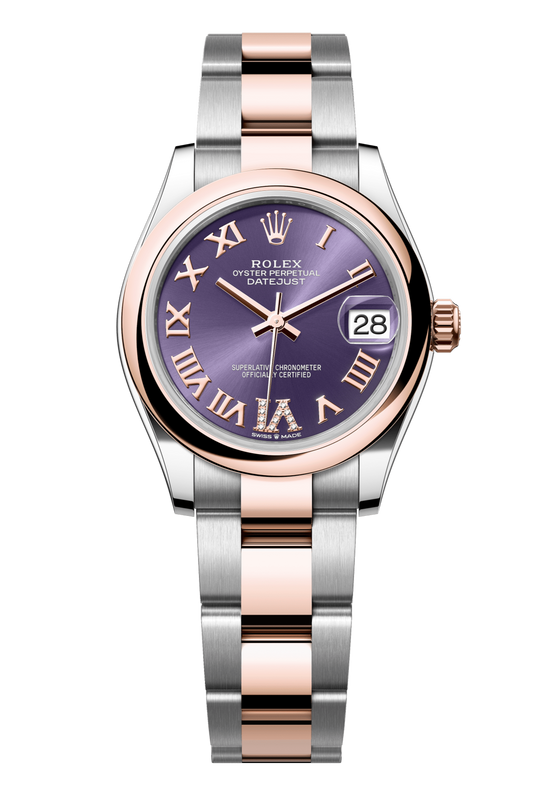 Rolex Oyster Perpetual Datejust 31 in Oystersteel and Everose gold features an aubergine, diamond-set dial and an Oyster bracelet 278241-Aubergine