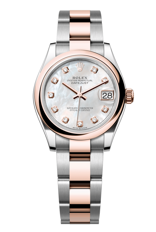 Rolex Oyster Perpetual Datejust 31 in Oystersteel and Everose gold features a white mother-of-pearl, diamond-set dial and an Oyster bracelet 278241-Mother of Pearl