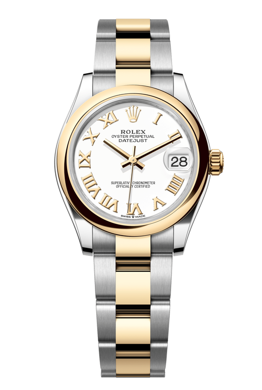 Rolex Oyster Perpetual Datejust 31 in Oystersteel and yellow gold features a white dial and an Oyster bracelet. 278243-White 1