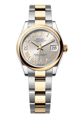 Rolex Oyster Perpetual Datejust 31 in Oystersteel and yellow gold features a silver, diamond-set dial and an Oyster bracelet. 278243-Silver