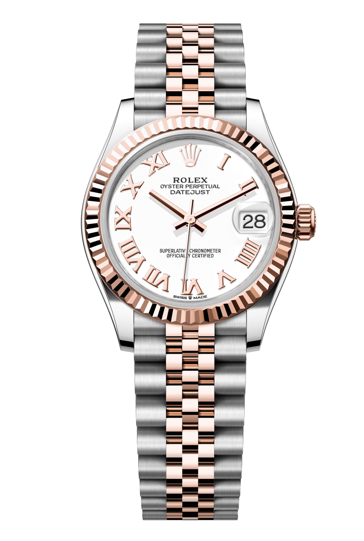 Rolex Oyster Perpetual Datejust 31 in Oystersteel and Everose gold features a white dial and a Jubilee bracelet 278271-White