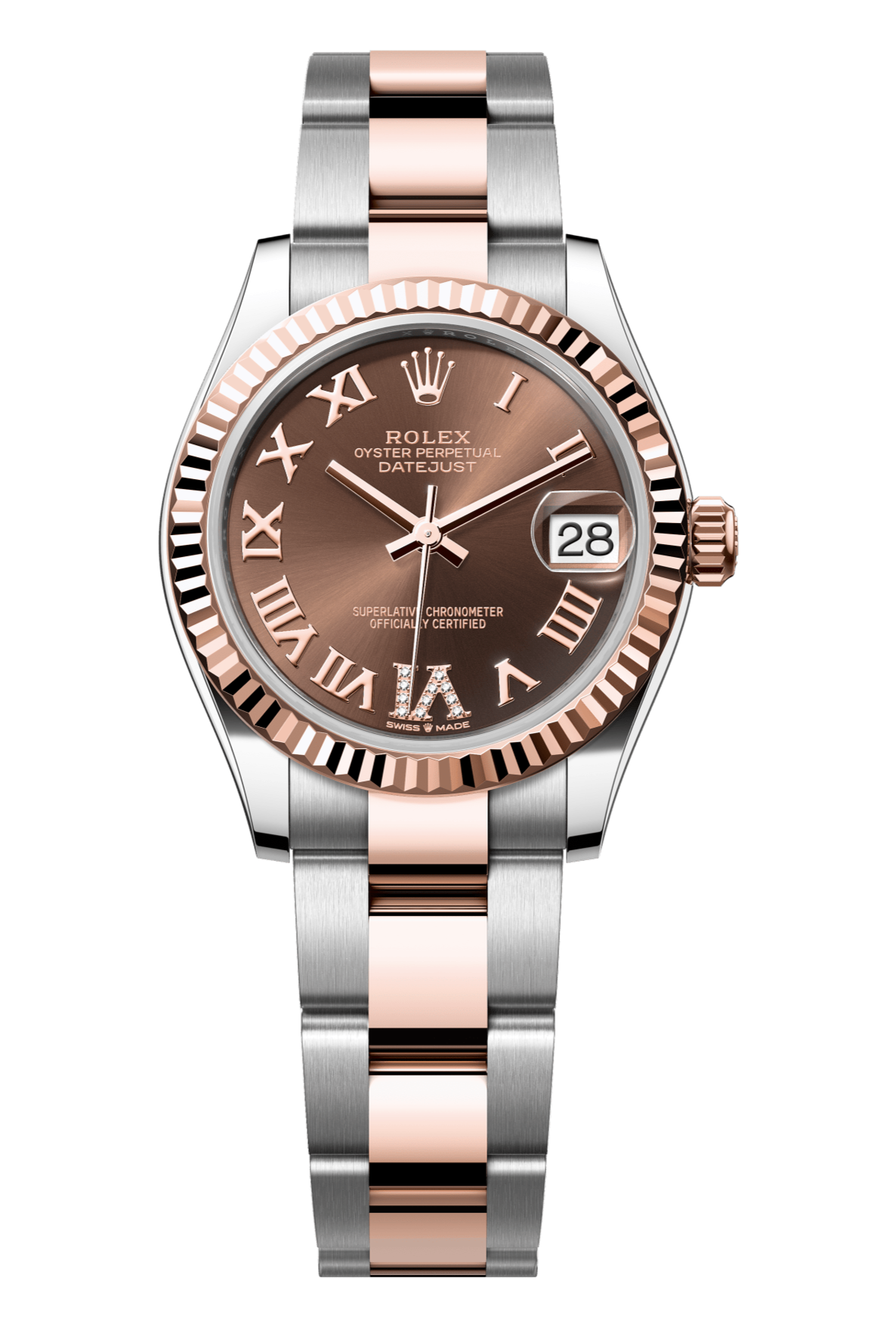 Rolex Oyster Perpetual Datejust 31 in Oystersteel and Everose gold features a chocolate, diamond-set dial and an Oyster bracelet 278271-Chocolate 1