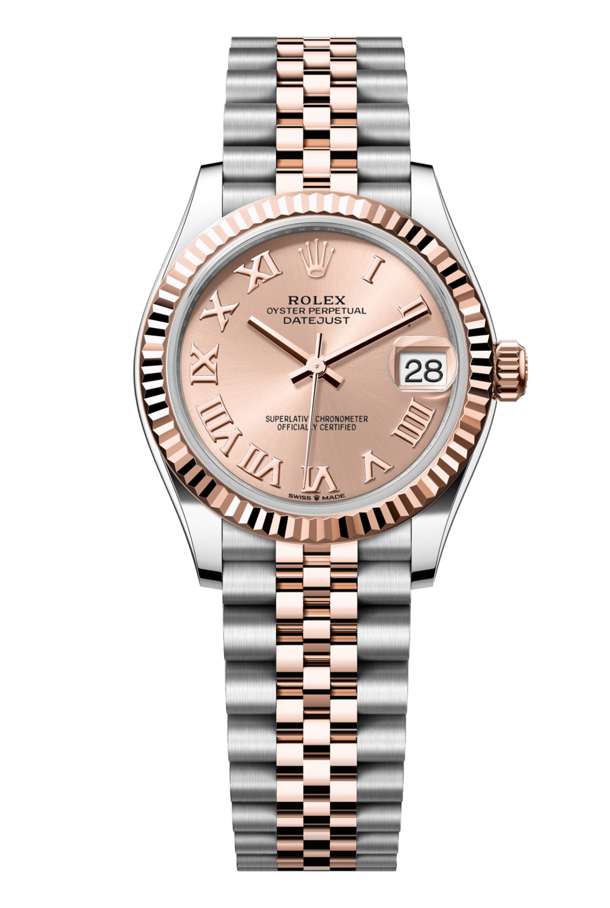 Rolex Oyster Perpetual Datejust 31 in Oystersteel and Everose gold features a rosé-colour dial and a Jubilee bracelet 278271-Rose Gold