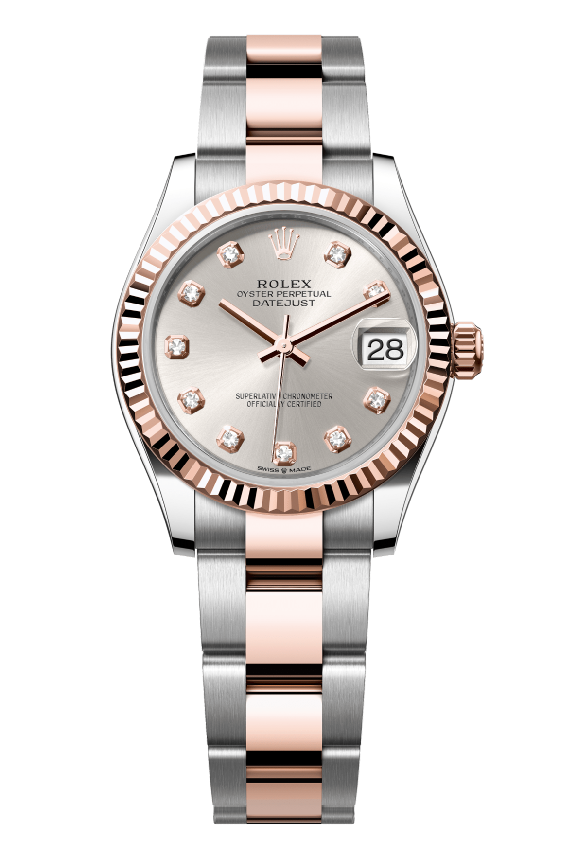 Rolex Oyster Perpetual Datejust 31 in Oystersteel and Everose gold features a silver, diamond-set dial and an Oyster bracelet 278271-Silver 1