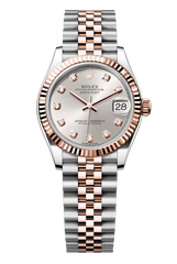 Rolex Oyster Perpetual Datejust 31 in Oystersteel and Everose gold features a silver, diamond-set dial and a Jubilee bracelet 278271-Silver