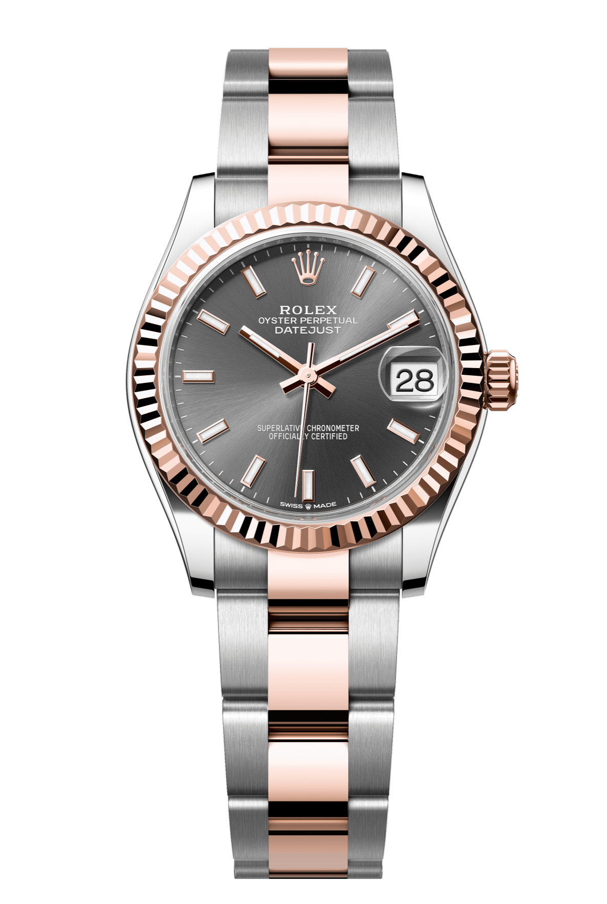 Rolex Oyster Perpetual Datejust 31 in Oystersteel and Everose gold features a slate dial and an Oyster bracelet 278271-Slate