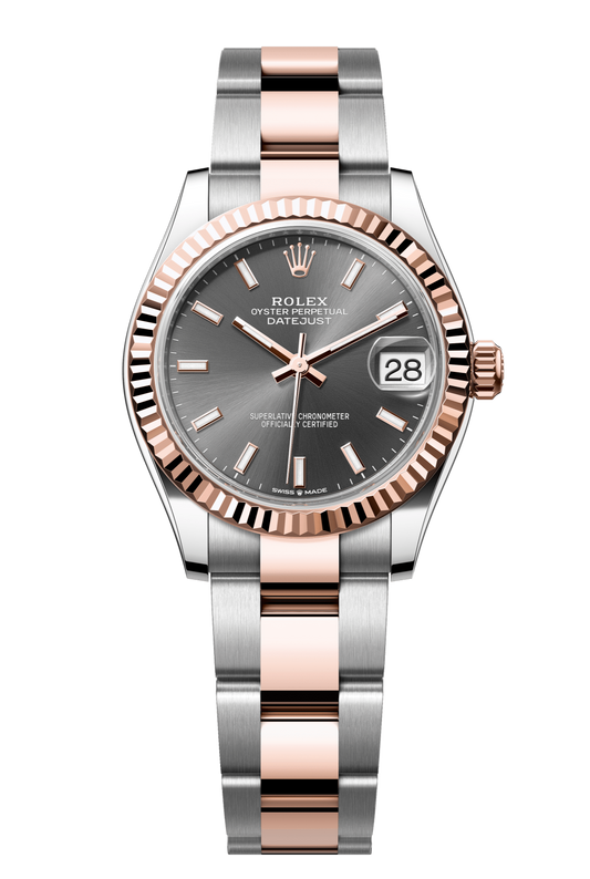 Rolex Oyster Perpetual Datejust 31 in Oystersteel and Everose gold features a slate dial and an Oyster bracelet 278271-Slate