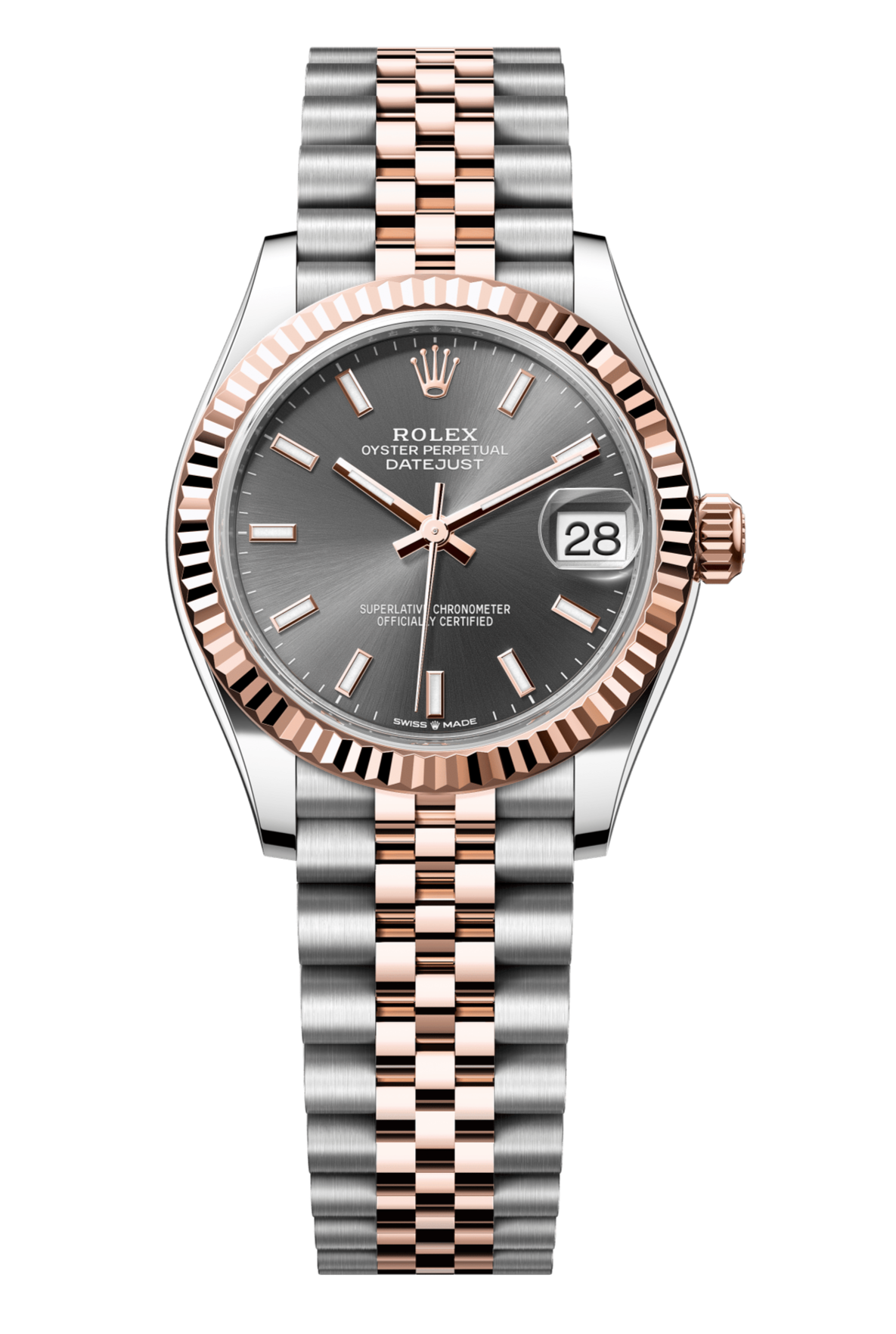 Rolex Oyster Perpetual Datejust 31 in Oystersteel and Everose gold features a slate dial and a Jubilee bracelet 278271-Slate 1