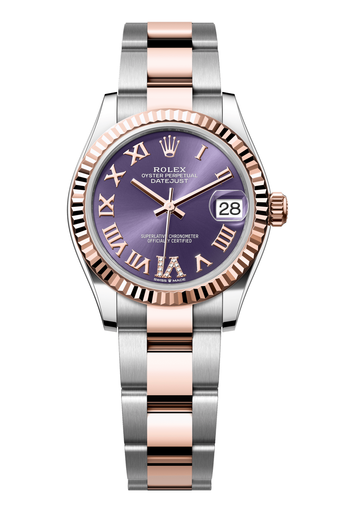 Rolex Oyster Perpetual Datejust 31 in Oystersteel and Everose gold features an aubergine, diamond-set dial and an Oyster bracelet 278271-Aubergine