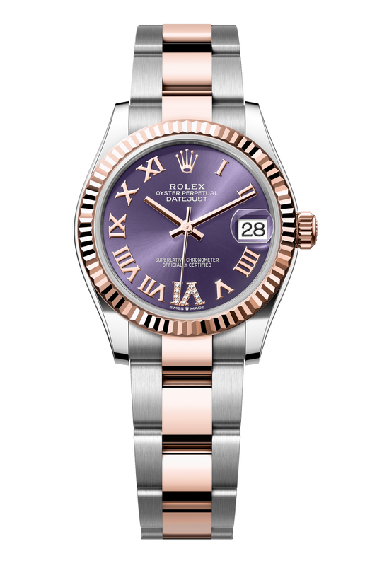 Rolex Oyster Perpetual Datejust 31 in Oystersteel and Everose gold features an aubergine, diamond-set dial and an Oyster bracelet 278271-Aubergine