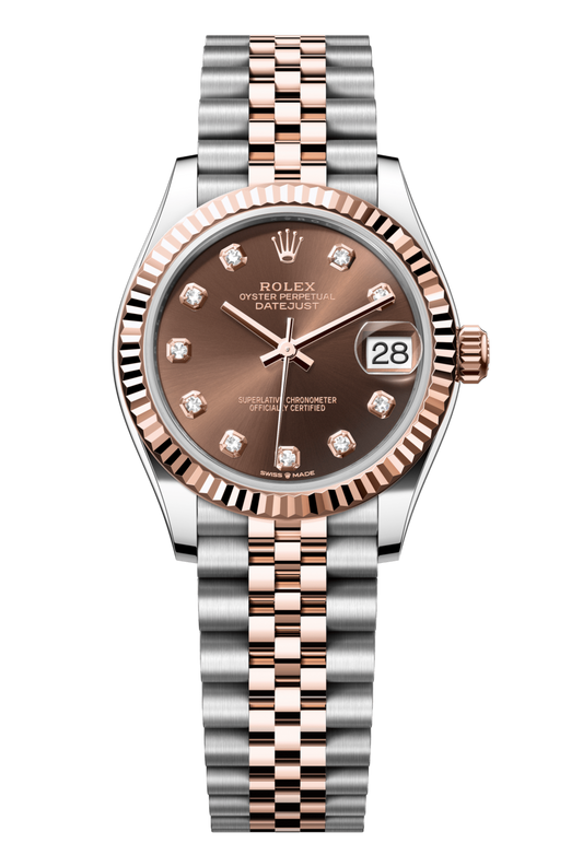 Rolex Oyster Perpetual Datejust 31 in Oystersteel and Everose gold features a chocolate, diamond-set dial and a Jubilee bracelet 278271-Chocolate