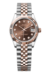 Rolex Oyster Perpetual Datejust 31 in Oystersteel and Everose gold features a chocolate, diamond-set dial and a Jubilee bracelet 278271-Chocolate