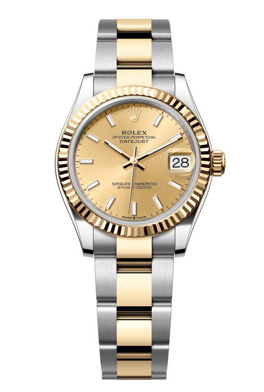 Rolex Oyster Perpetual Datejust 31 in Oystersteel and yellow gold features a champagne-colour dial and an Oyster bracelet. 278273-Champagne