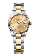 Rolex Oyster Perpetual Datejust 31 in Oystersteel and yellow gold features a champagne-colour dial and an Oyster bracelet. 278273-Champagne