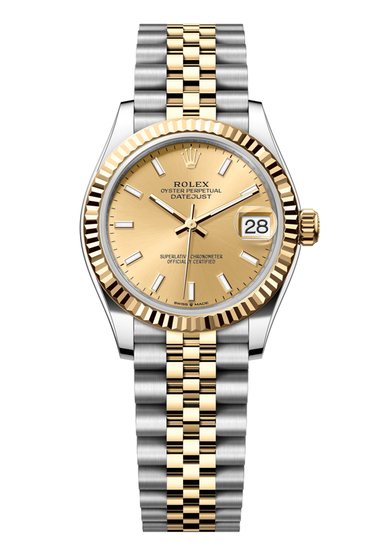 Rolex Oyster Perpetual Datejust 31 in Oystersteel and yellow gold features a champagne-colour dial and a Jubilee bracelet. 278273-Champagne 1