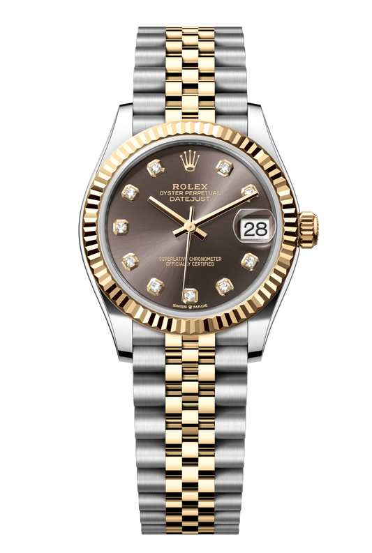 Rolex Oyster Perpetual Datejust 31 in Oystersteel and yellow gold features a dark grey, diamond-set dial and a Jubilee bracelet 278273-Grey