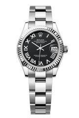 Rolex Oyster Perpetual Datejust 31 in Oystersteel and white gold features a bright black dial and an Oyster bracelet. 278274-Black