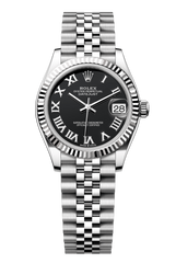 Rolex Oyster Perpetual Datejust 31 in Oystersteel and white gold features a bright black dial and a Jubilee bracelet. 278274-Black 1