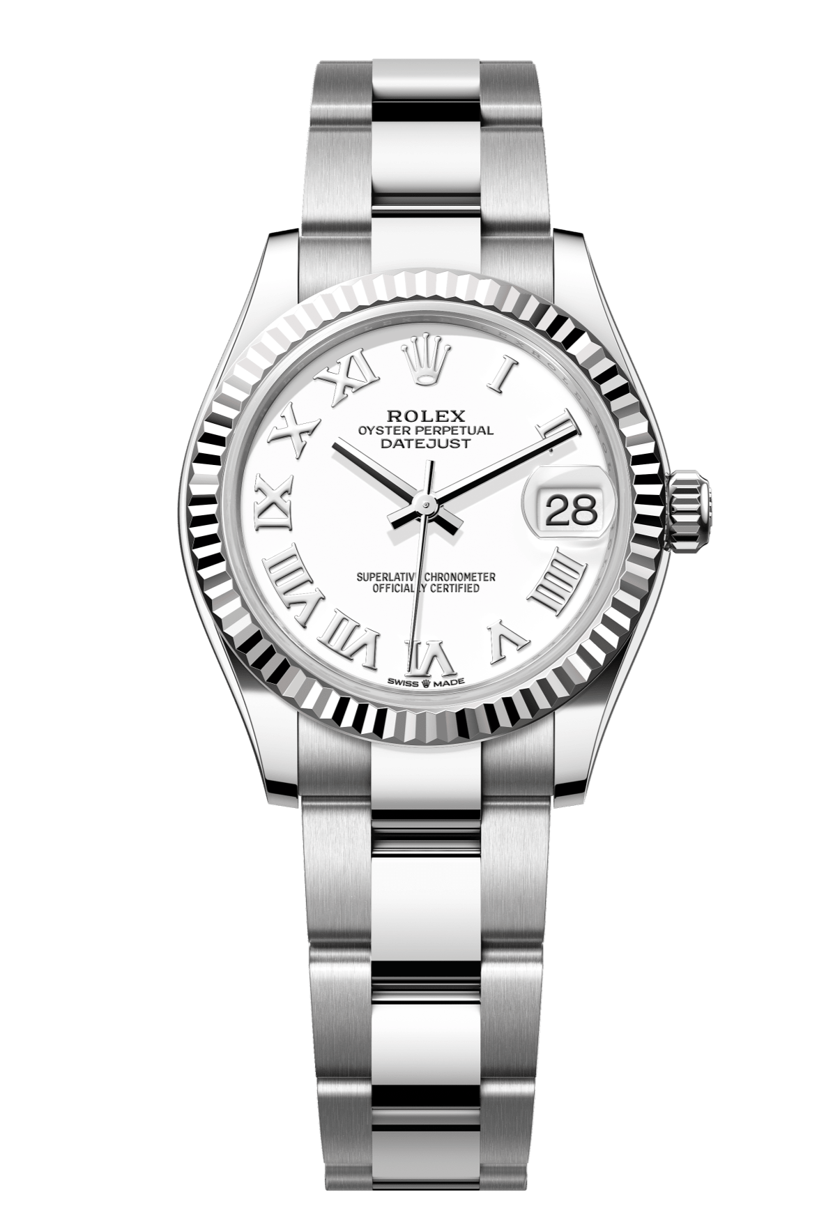 Rolex Oyster Perpetual Datejust 31 in Oystersteel and white gold features a white dial and an Oyster bracelet 278274-White