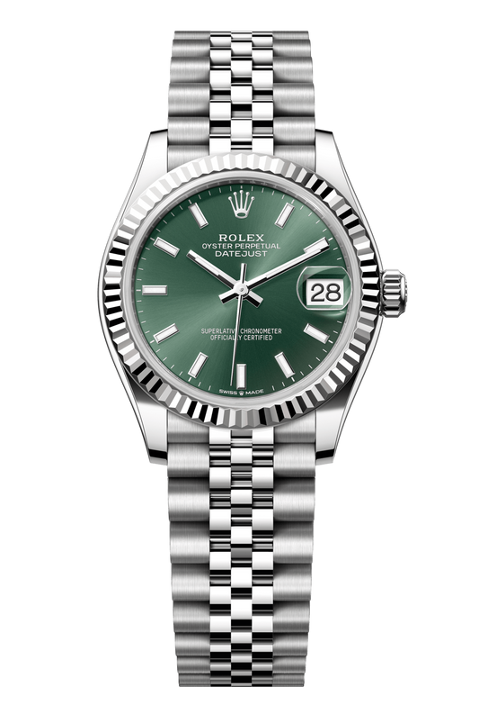 Rolex Oyster Perpetual Datejust 31 in Oystersteel and white gold features a mint green dial and a Jubilee bracelet 278274-Green