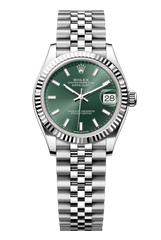 Rolex Oyster Perpetual Datejust 31 in Oystersteel and white gold features a mint green dial and a Jubilee bracelet 278274-Green