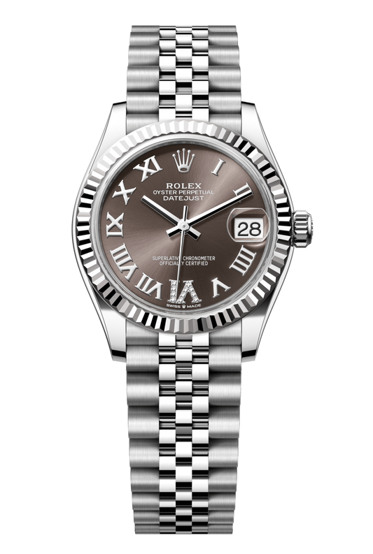 Rolex Oyster Perpetual Datejust 31 in Oystersteel and white gold features a dark grey, diamond-set dial and a Jubilee bracelet 278274-Grey