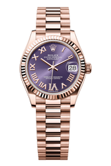 Rolex Oyster Perpetual Datejust 31 in 18 ct Everose gold features an aubergine, diamond-set dial and a President bracelet 278275- Aubergine