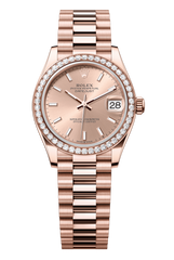 Rolex Oyster Perpetual Datejust 31 in 18 ct Everose gold features a rosé-colour dial and a President bracelet 278285RBR-Rose Gold 1