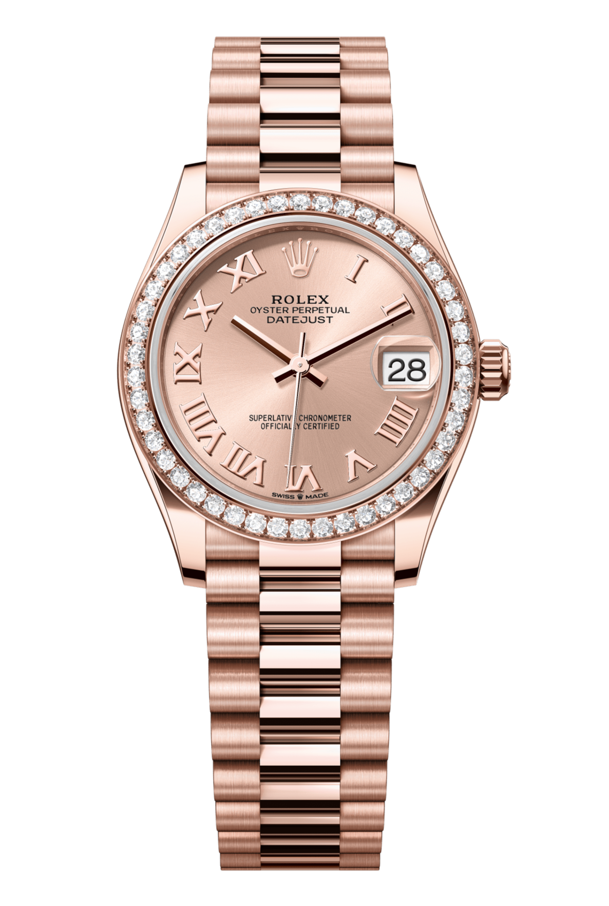 Rolex Oyster Perpetual Datejust 31 in 18 ct Everose gold features a rosé-colour dial and a President bracelet 278285RBR-Rose Gold 2