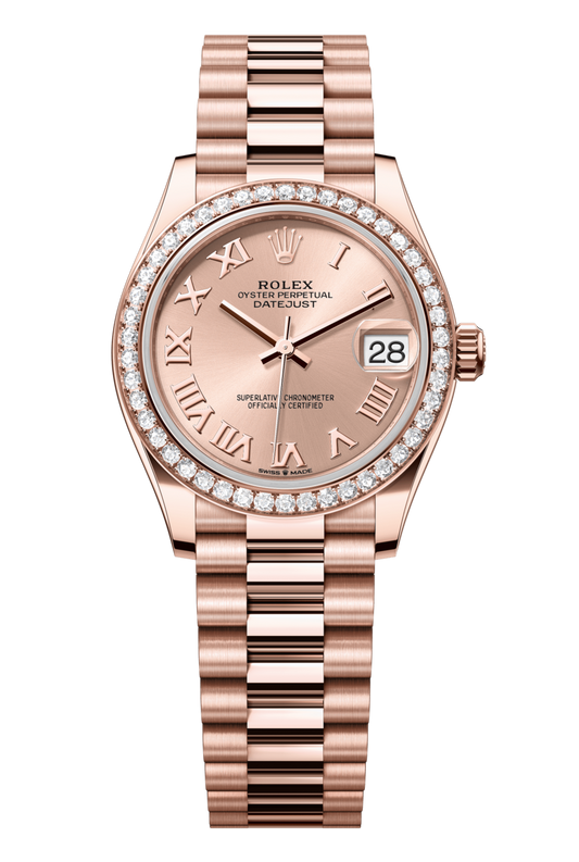 Rolex Oyster Perpetual Datejust 31 in 18 ct Everose gold features a rosé-colour dial and a President bracelet 278285RBR-Rose Gold 2