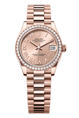 Rolex Oyster Perpetual Datejust 31 in 18 ct Everose gold features a rosé-colour dial and a President bracelet 278285RBR-Rose Gold 2