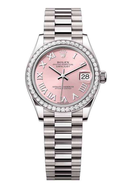 Rolex Oyster Perpetual Datejust 31 in 18 ct white gold features a pink dial and a President bracelet 278289RBR-Pink 2