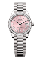 Rolex Oyster Perpetual Datejust 31 in 18 ct white gold features a pink dial and a President bracelet 278289RBR-Pink 2