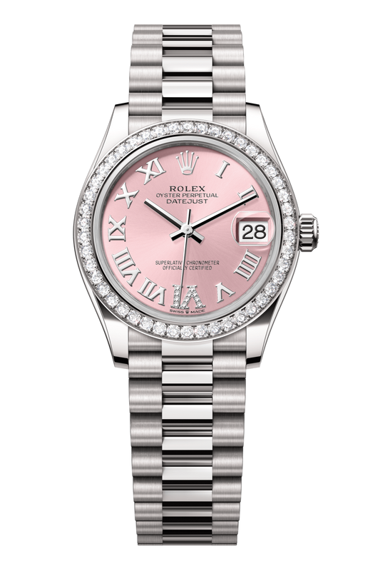 Rolex Oyster Perpetual Datejust 31 in 18 ct white gold features a pink, diamond-set dial and a President bracelet 278289RBR-Pink 3